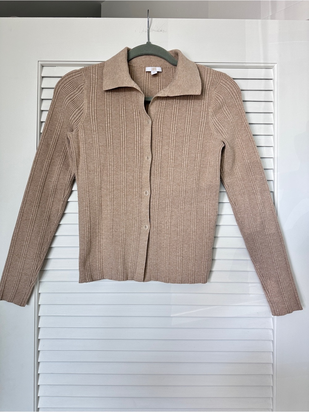 Lunya Good in Bed Ribbed Knit Button Up Polo Cardigan Organic Cotton Silk XS